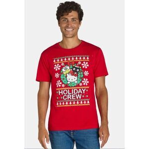 NEW NWT Choose Sz Mens Red Christmas Holiday HELLO KITTY Short Sleeve Tee Shirt